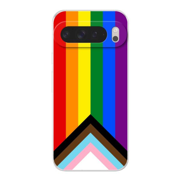 Funda Google Pixel 9 Pro XL flexible transparente con Bandera arcoíris - Bandera Progress Pride