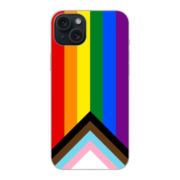 Funda iPhone 15 Plus flexible transparente con Bandera arcoíris - Bandera Progress Pride