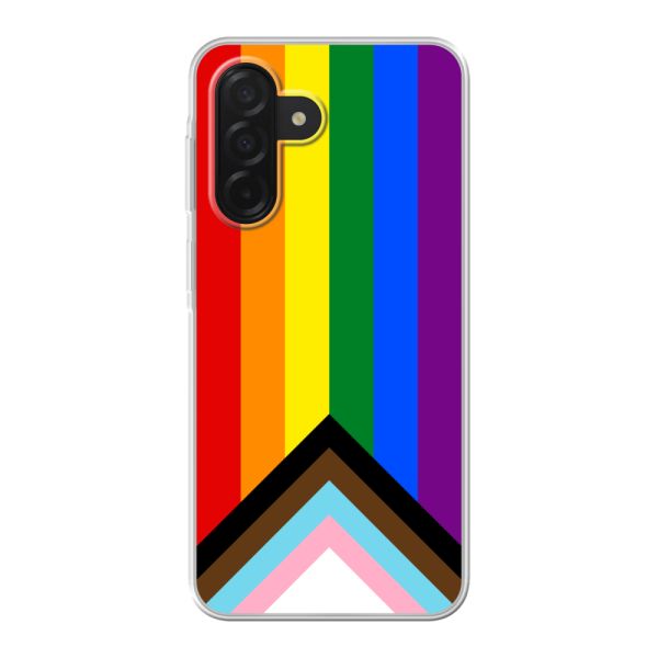 Transparant flexibel Samsung Galaxy A26 hoesje met Regenboog Vlag - Progress Pride Vlag