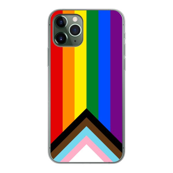 Transparente flexible iPhone 11 Pro Hülle mit Regenbogenfahne - Progress Pride Flagge