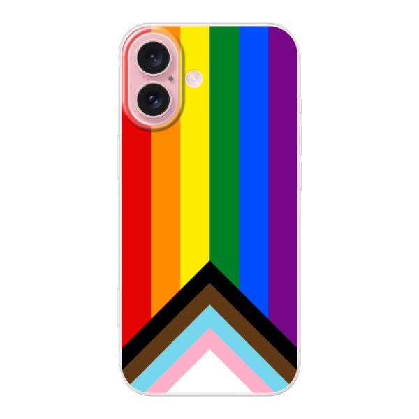 Funda iPhone 16 flexible transparente con Bandera arcoíris - Bandera Progress Pride