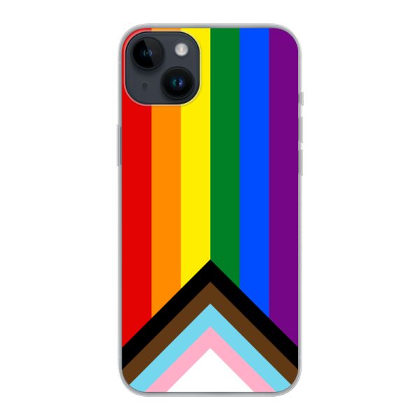 Funda iPhone 14 Plus flexible transparente con Bandera arcoíris - Bandera Progress Pride
