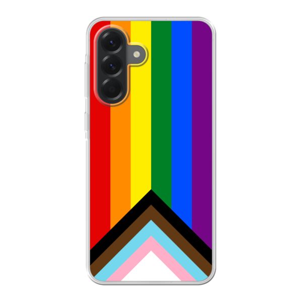 Funda Samsung Galaxy A56 flexible transparente con Bandera arcoíris - Bandera Progress Pride