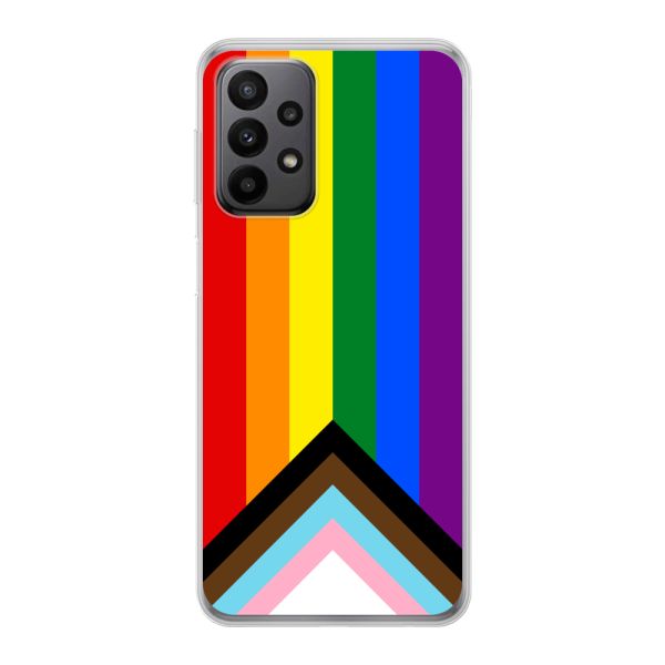 Transparant flexibel Samsung Galaxy A23 5G hoesje met Regenboog Vlag - Progress Pride Vlag