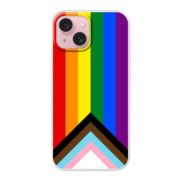 Funda iPhone 15 flexible transparente con Bandera arcoíris - Bandera Progress Pride