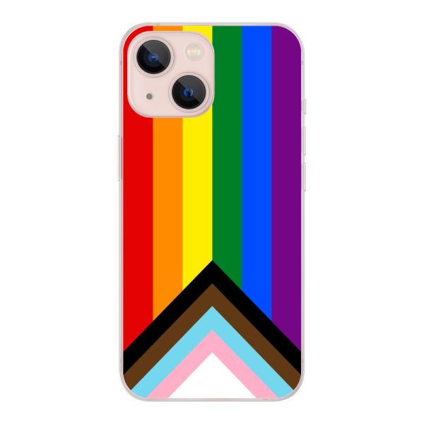 Transparente flexible iPhone 13 mini Hülle mit Regenbogenfahne - Progress Pride Flagge