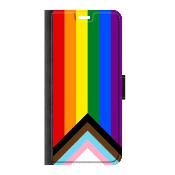 Coque portefeuille Samsung Galaxy S8 imprimée sur la face avant avec drapeau arc-en-ciel - drapeau Progress Pride