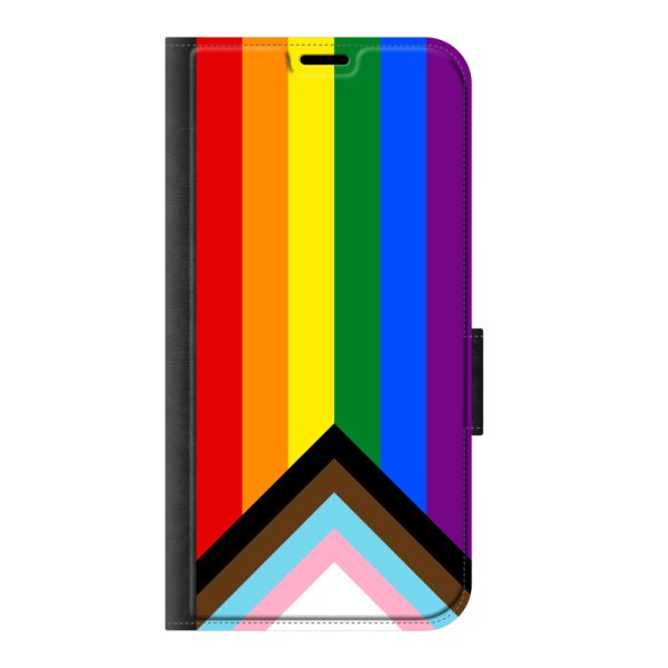 Vorne bedrucktes iPhone 12 Portemonnaie-Case mit Regenbogen-Flagge - Progress-Pride-Flagge