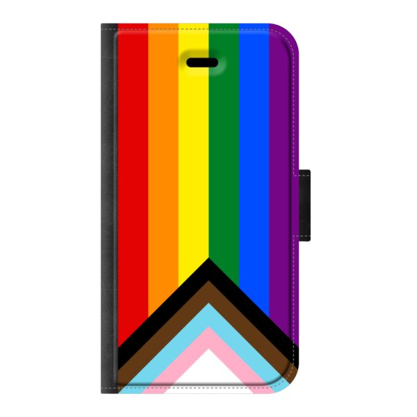 Vorne bedrucktes iPhone 5 Portemonnaie-Case mit Regenbogen-Flagge - Progress-Pride-Flagge