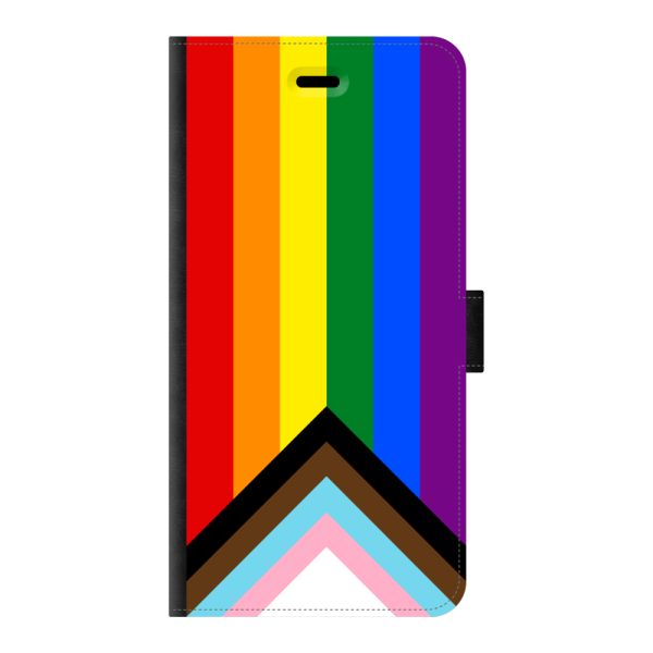 Vorne bedrucktes iPhone 6 Plus Portemonnaie-Case mit Regenbogen-Flagge - Progress-Pride-Flagge