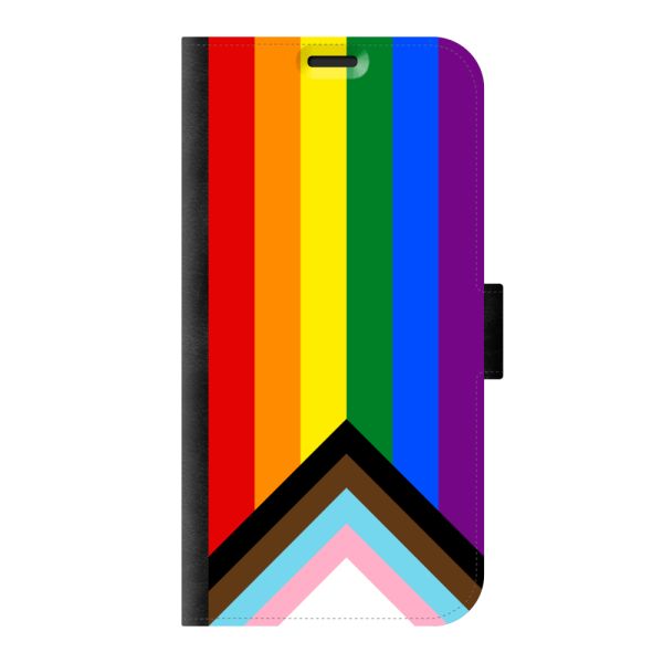 Funda cartera iPhone 13 con impresión en la parte delantera con bandera arcoíris - bandera Progress Pride