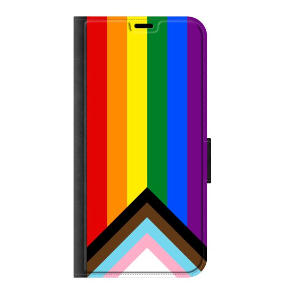 Coque portefeuille Samsung Galaxy S26 Plus imprimée sur la face avant avec drapeau arc-en-ciel - drapeau Progress Pride