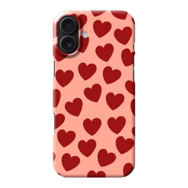 Volledig bedrukt iPhone 16 Plus hard case hoesje met Rode Hartjes