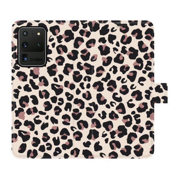 Volledig bedrukt Samsung Galaxy S20 Ultra portemonnee hoesje met Panterprint - Luipaardprint Beige Roze