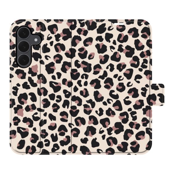 Funda cartera Samsung Galaxy S25 FE totalmente impresa con Estampado pantera - Estampado leopardo Beige Rosa