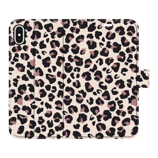 Vollständig bedrucktes iPhone Xs Max Portemonnaie-Case mit Pantherdruck - Leopardenmuster Beige Rosa