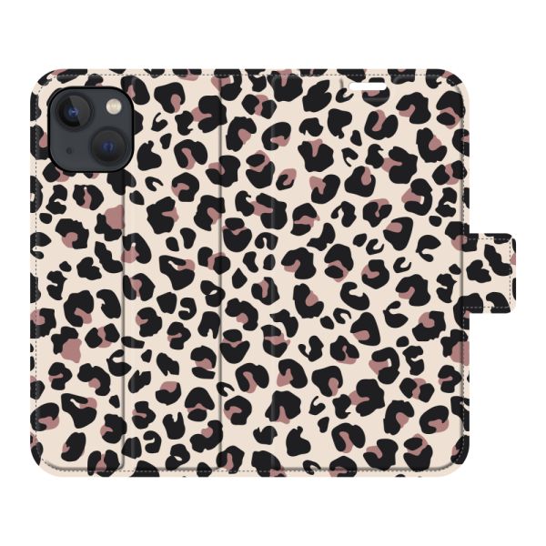 Vollständig bedrucktes iPhone 13 mini Portemonnaie-Case mit Pantherdruck - Leopardenmuster Beige Rosa