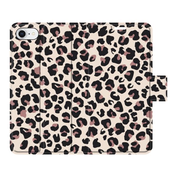Volledig bedrukt iPhone SE (2020 & 2022) portemonnee hoesje met Panterprint - Luipaardprint Beige Roze