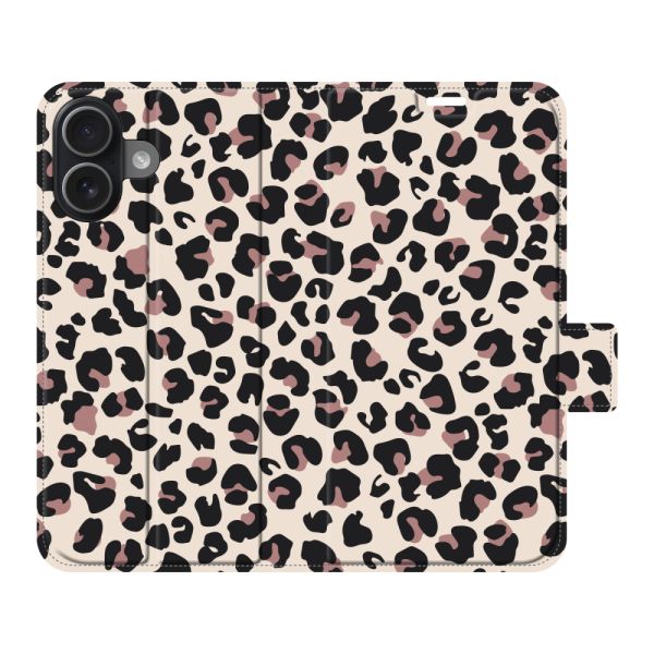 Funda cartera iPhone 17 totalmente impresa con Estampado pantera - Estampado leopardo Beige Rosa