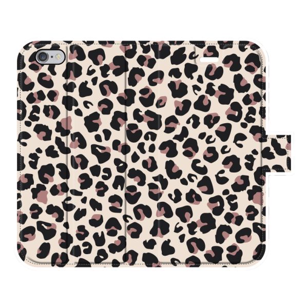Vollständig bedrucktes iPhone 6 Portemonnaie-Case mit Pantherdruck - Leopardenmuster Beige Rosa