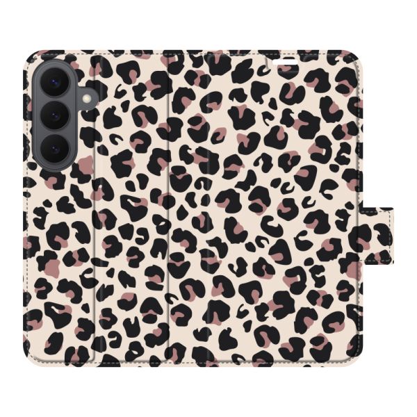 Volledig bedrukt Samsung Galaxy S26 portemonnee hoesje met Panterprint - Luipaardprint Beige Roze