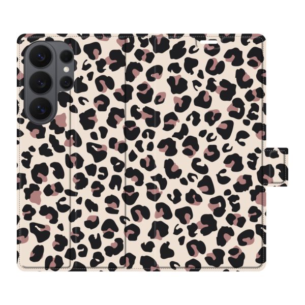 Funda cartera Samsung Galaxy S26 Ultra totalmente impresa con Estampado pantera - Estampado leopardo Beige Rosa