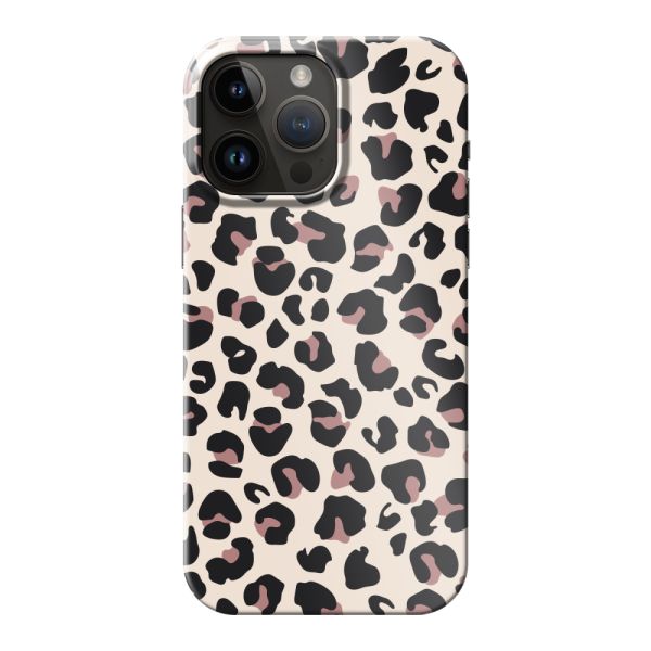 Vollständig bedrucktes iPhone 14 Pro Max hard case mit Panterprint – Leopardenprint Beige Rosa Glänzend