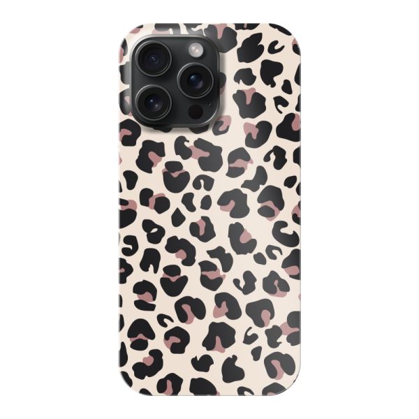 Vollständig bedrucktes iPhone 15 Pro Max hard case mit Panterprint – Leopardenprint Beige Rosa Glänzend