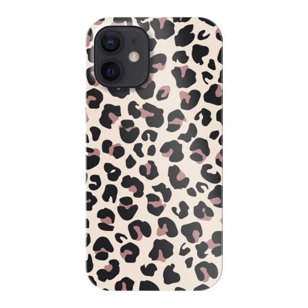 Vollständig bedrucktes iPhone 12 mini hard case mit Panterprint – Leopardenprint Beige Rosa Glänzend