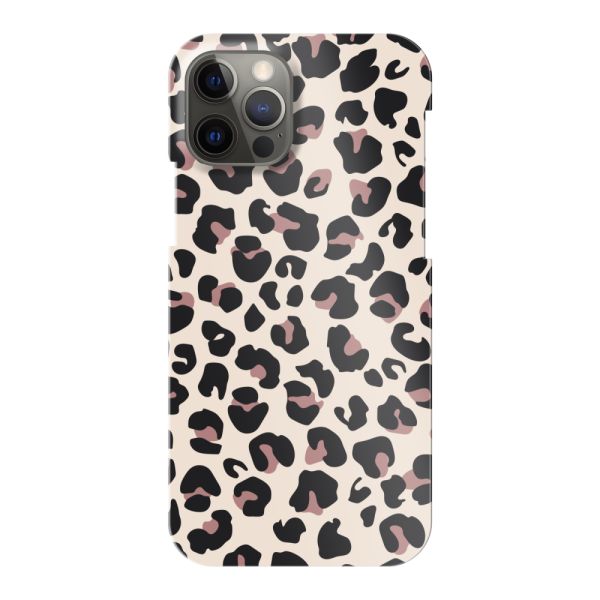 Vollständig bedrucktes iPhone 12 hard case mit Panterprint – Leopardenprint Beige Rosa Glänzend