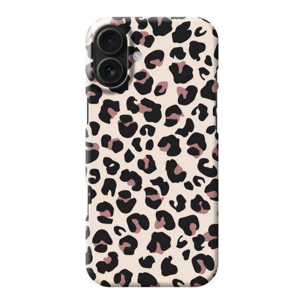 Volledig bedrukt iPhone 16 Plus hard case hoesje met Panterprint - Luipaardprint Beige Roze Glossy