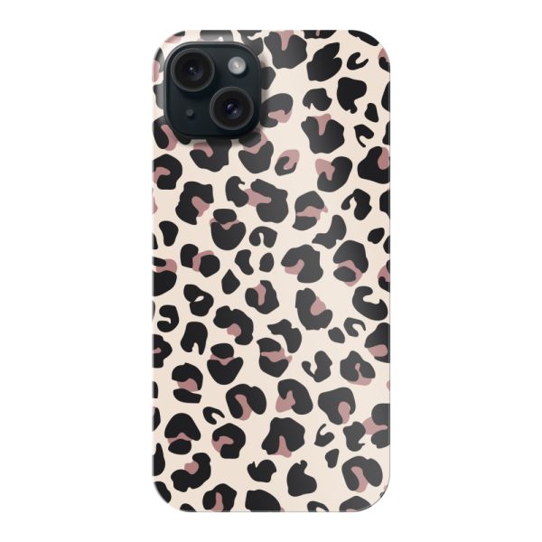 Vollständig bedrucktes iPhone 15 Plus hard case mit Panterprint – Leopardenprint Beige Rosa Glänzend