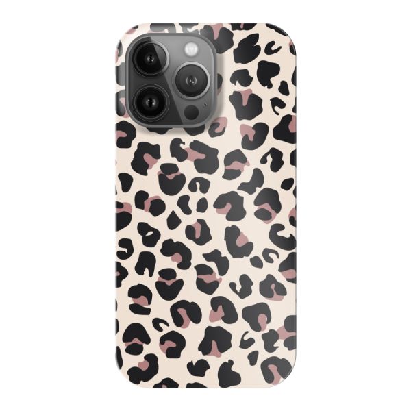 Vollständig bedrucktes iPhone 13 Pro hard case mit Panterprint – Leopardenprint Beige Rosa Glänzend
