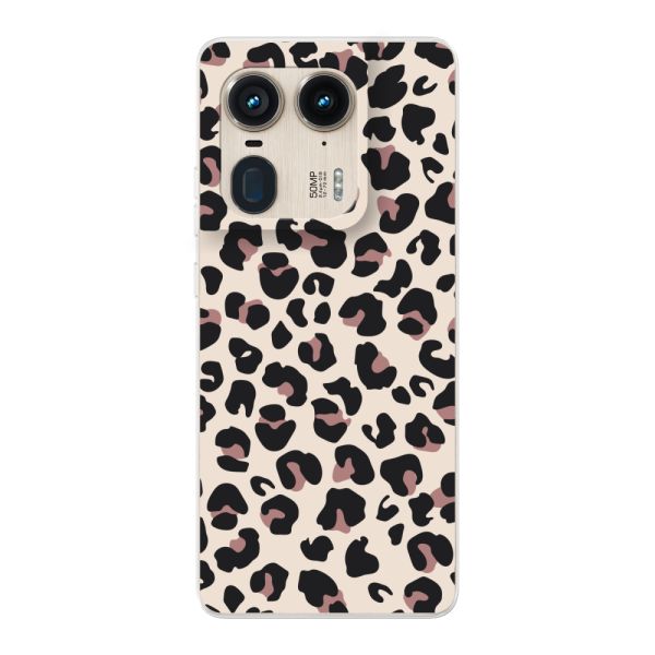 Funda Motorola Moto X50 Ultra flexible transparente con estampado de pantera – leopardo beige