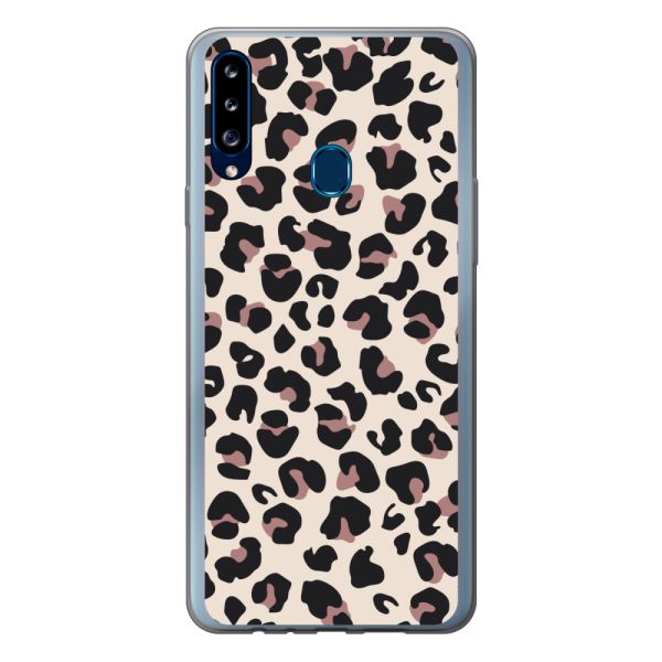 Funda Samsung Galaxy A20s flexible transparente con estampado de pantera – leopardo beige
