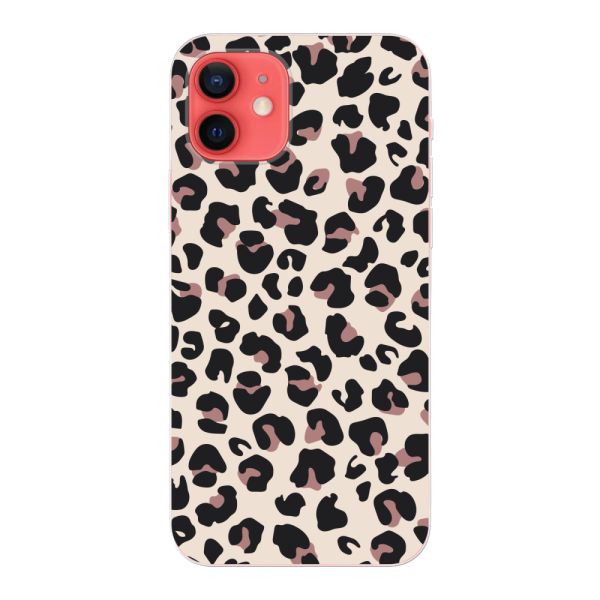 Funda iPhone 12 flexible transparente con estampado de pantera – leopardo beige