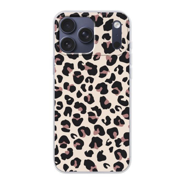 Funda iPhone 17 Pro Max flexible transparente con estampado de pantera – leopardo beige