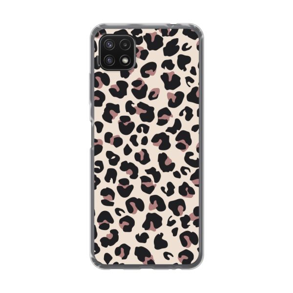 Funda Samsung Galaxy A22 5G flexible transparente con estampado de pantera – leopardo beige