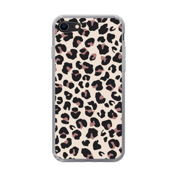 Transparant flexibel iPhone SE (2020 & 2022) hoesje met Panter Print - Beige Luipaardprint