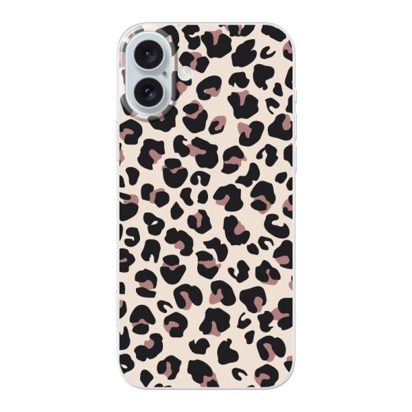 Funda iPhone 16 Plus flexible transparente con estampado de pantera – leopardo beige