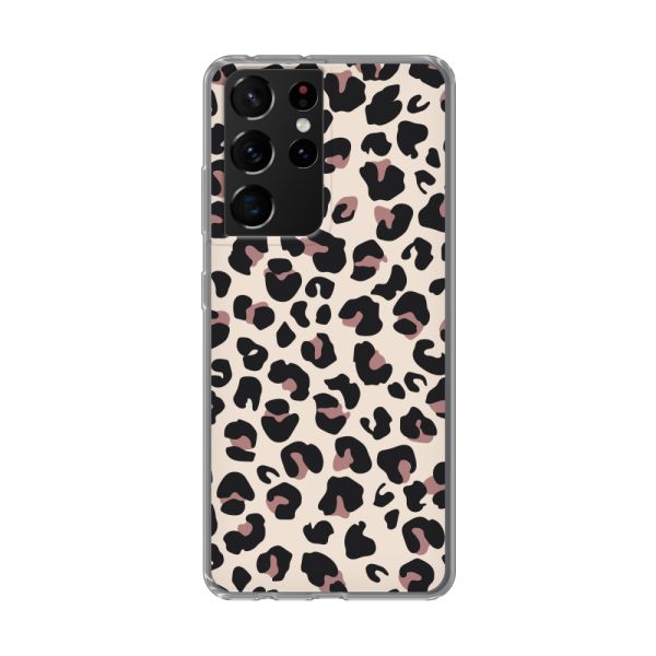Transparant flexibel Samsung Galaxy S21 Ultra 5G hoesje met Panter Print - Beige Luipaardprint
