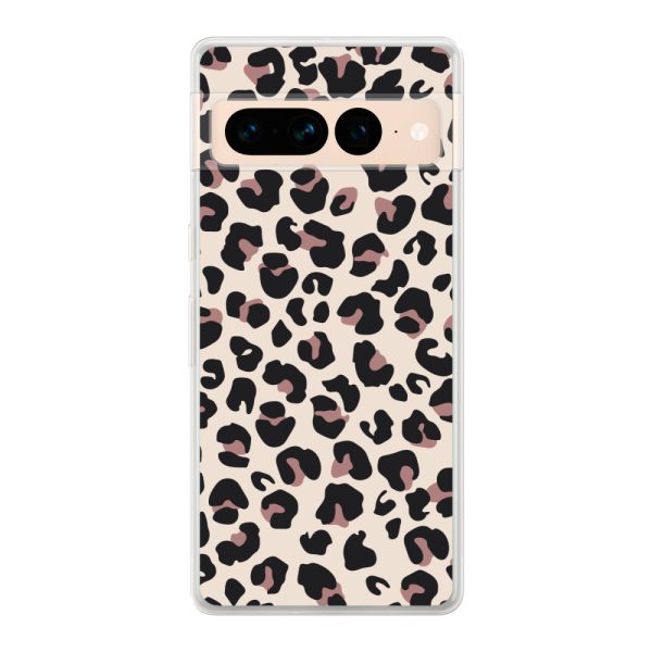 Funda Google Pixel 7 Pro flexible transparente con estampado de pantera – leopardo beige