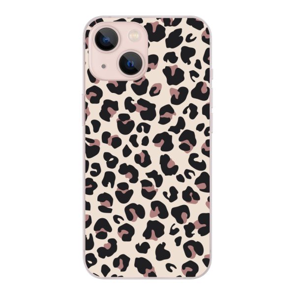 Funda iPhone 13 flexible transparente con estampado de pantera – leopardo beige