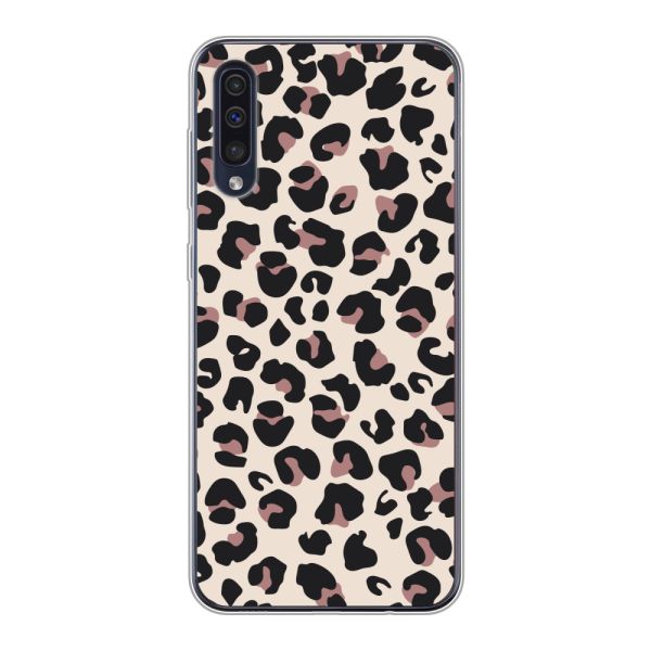 Funda Samsung Galaxy A30s flexible transparente con estampado de pantera – leopardo beige