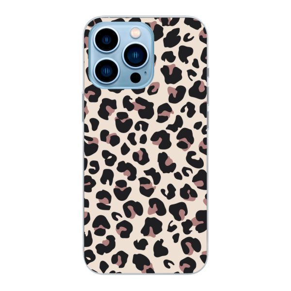 Funda iPhone 13 Pro Max flexible transparente con estampado de pantera – leopardo beige