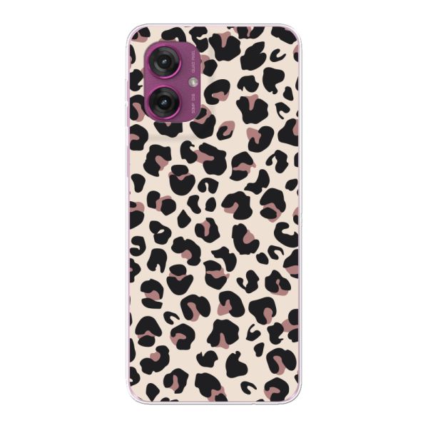 Funda Motorola Moto G55 flexible transparente con estampado de pantera – leopardo beige