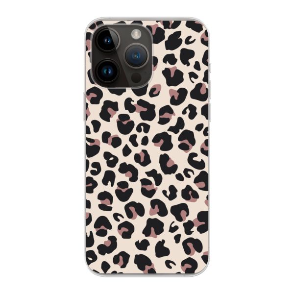 Funda iPhone 14 Pro Max flexible transparente con estampado de pantera – leopardo beige