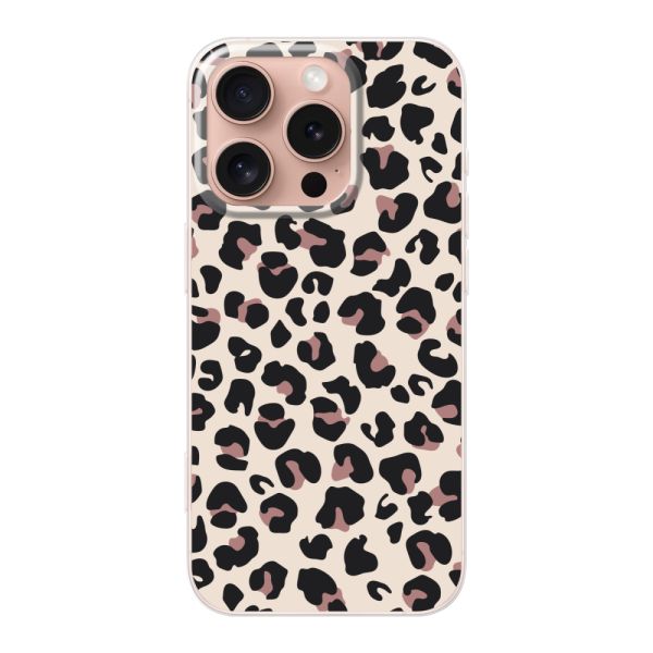 Funda iPhone 16 Pro flexible transparente con estampado de pantera – leopardo beige
