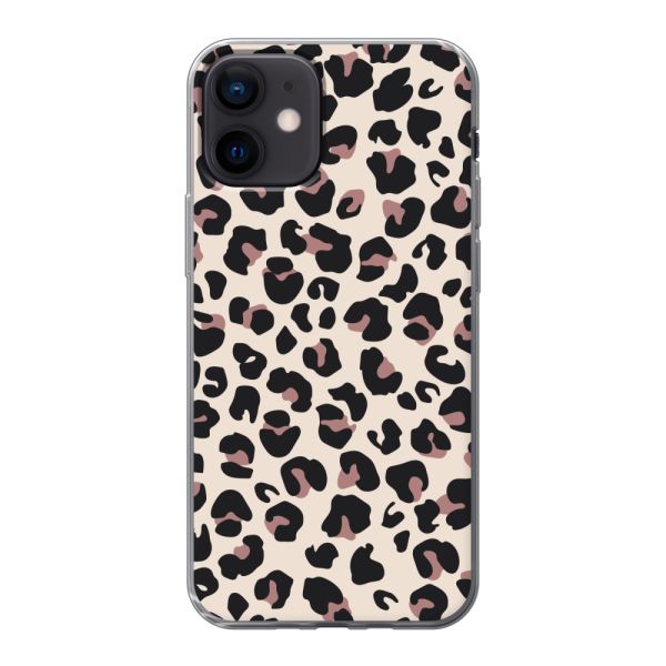 Transparente flexible iPhone 12 mini Hülle mit Pantherprint – Beiger Leopardenprint