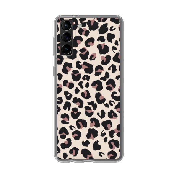 Transparant flexibel Samsung Galaxy S21 Plus 5G hoesje met Panter Print - Beige Luipaardprint